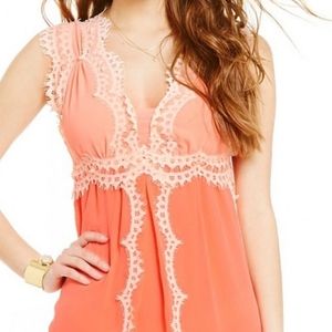 MSSP Coral Chiffon Lace Trim Dress XS